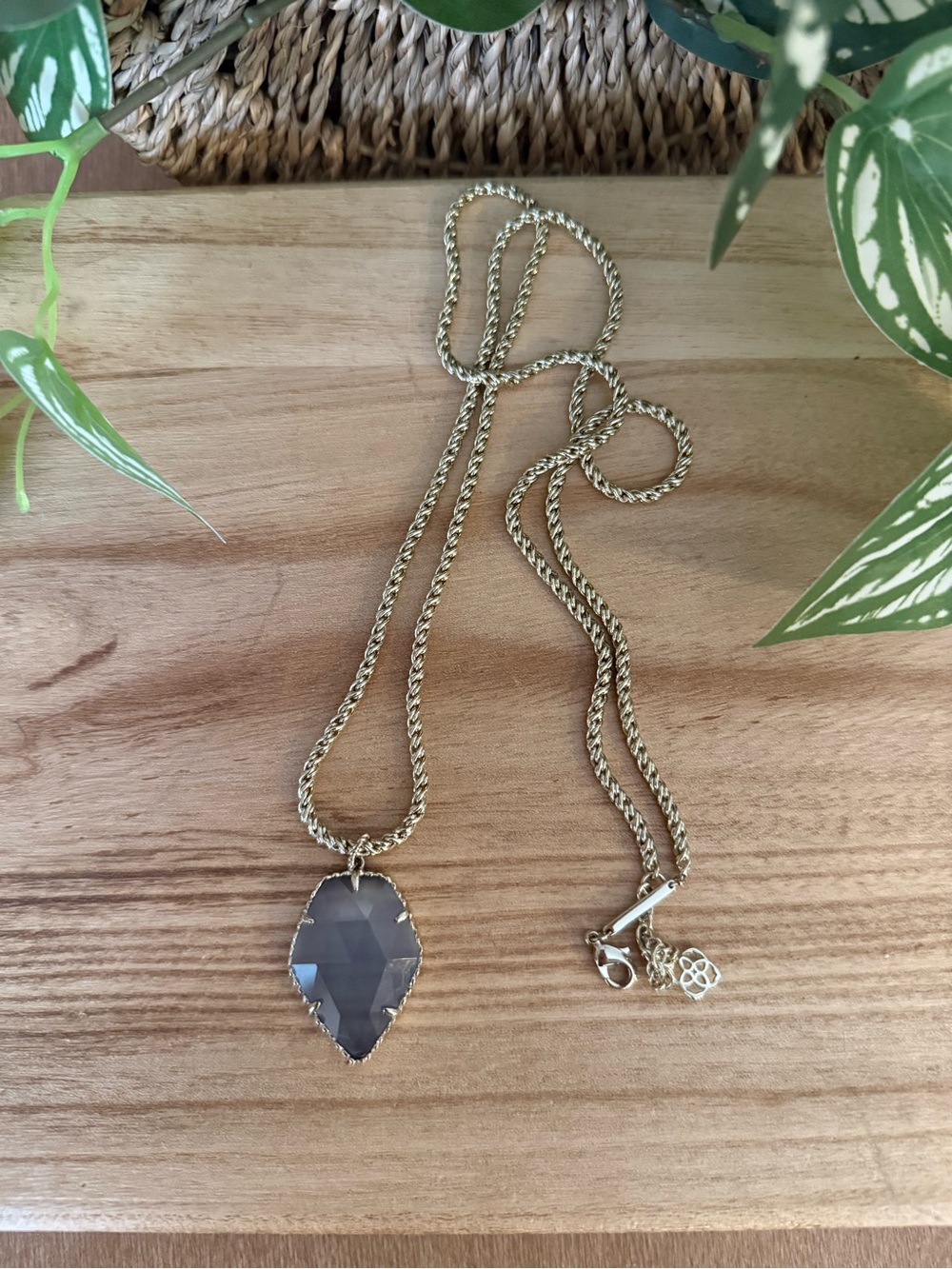 Kendra Scott Gold Necklace with Faceted Smoky Pendant